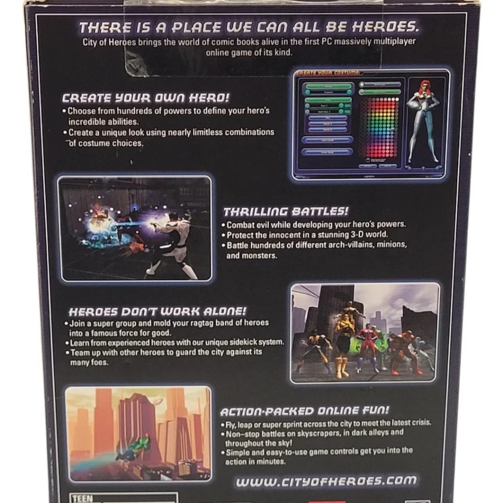 City of Heroes (PC, 2004) 2-Disc Boxset Complete W/Inserts/Map/Game Manual Book/